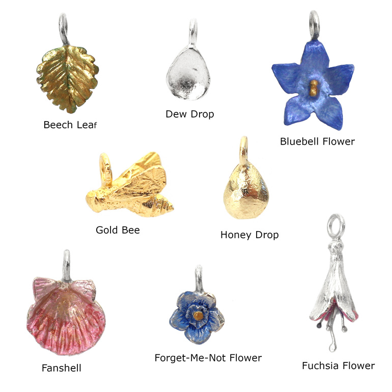charms selection leaves flowers shell bee gold sterling silver handmade nz