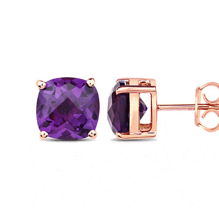 Chequerboard African Amethyst Rose Gold Stud Earrings