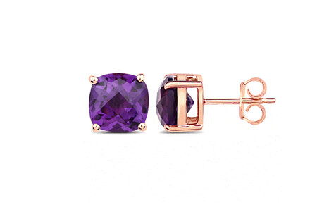 Chequerboard African Amethyst Rose Gold Stud Earrings