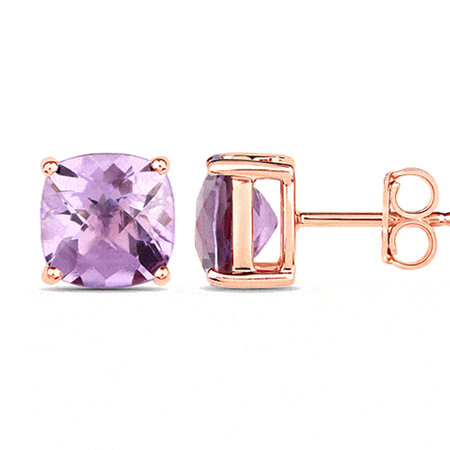 Chequerboard Amethyst Rose Gold Stud Earrings