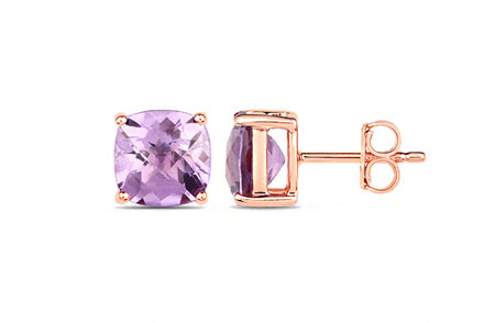 Chequerboard Amethyst Rose Gold Stud Earrings