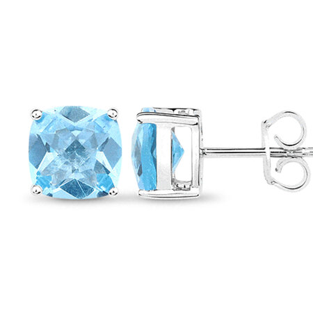 Chequerboard Blue Topaz Gold Stud Earrings
