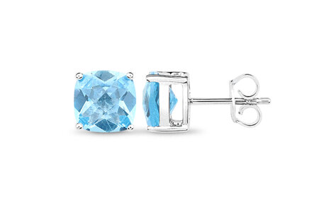 Chequerboard Blue Topaz Gold Stud Earrings