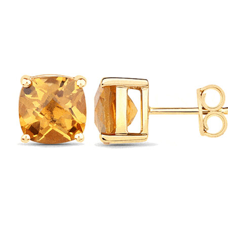 Chequerboard Citrine Yellow Gold Stud Earrings