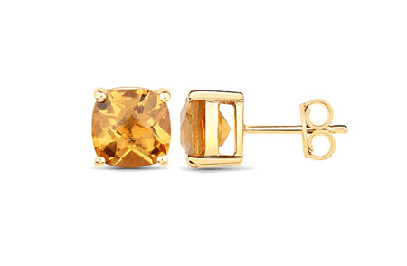 Chequerboard Citrine Yellow Gold Stud Earrings