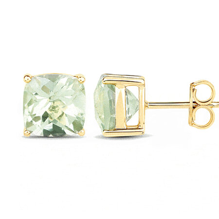 Chequerboard Green Amethyst Gold Stud Earrings