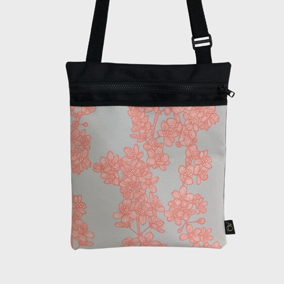 Cherry blossom fabric bag, perfect for daily walks, made in Wellington, NZ