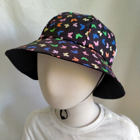 Child Sun Hat - Black with Colourful Butterflies