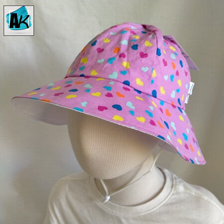Child Sun Hat – Pink with Colourful Hearts
