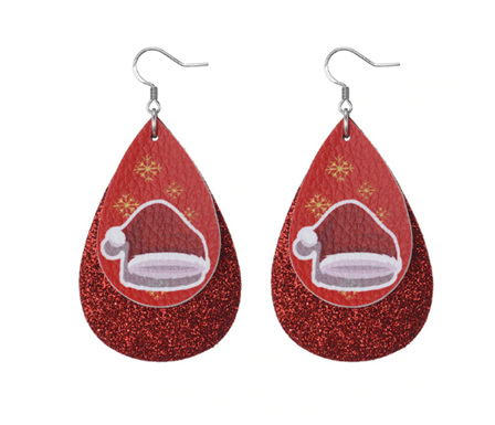 Christmas Design Tear Drop Earrings - Red Sparkle with Santa Hat