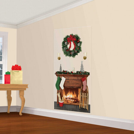 Christmas fireplace and wreath scene setter - great for decorating