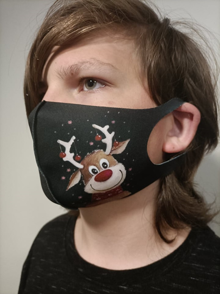 ***CHRISTMAS LIMITED EDITION MASKS**** Reindeer Red Scarf w. Balls Washable Mask