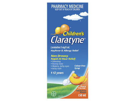 Claratyne Children's Hayfever & Allergy Relief Antihistamine Peach Flavoured Syrup 150Ml