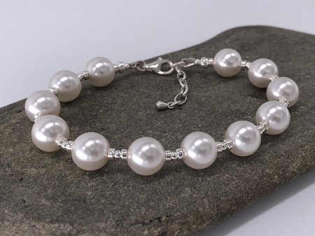 Classic bracelet - 10mm crystal pearls - white