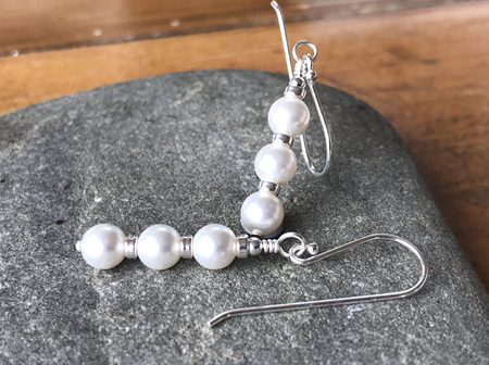 Classic earrings - Three stacked 6mm Swarovski Crystal Pearl in white