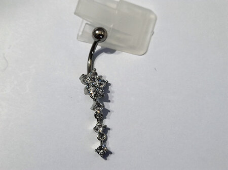 Clear Dangly Flower Rhinestone Banana Bar Navel Piercing