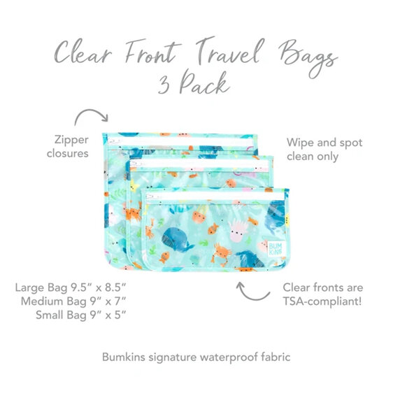 Clear Travel Bag 3-Pack: Ocean Life Bumkins