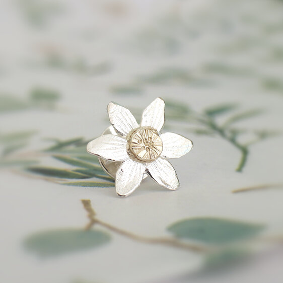 clematis flower silver solid gold wedding lapel pin brooch lily griffin nz