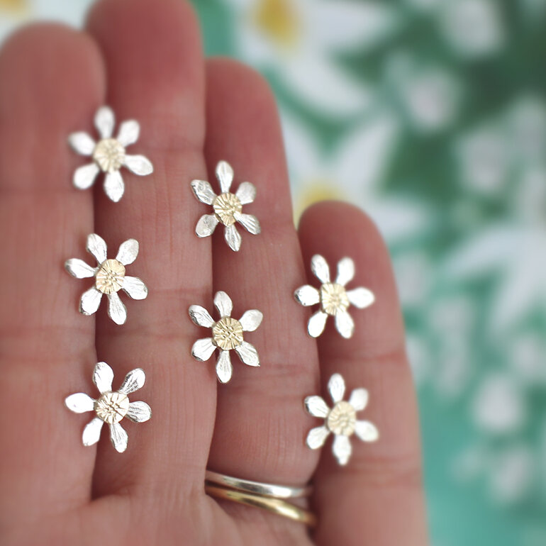 Clematis mini flowers puawananga stars studs earrings silver gold lilygriffin nz