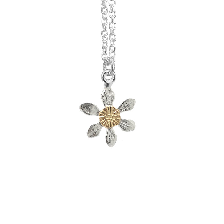 Clematis mini native flower necklace pendant silver 9k gold lilygriffin nz