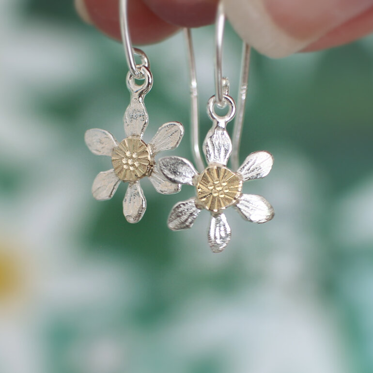 Clematis native mini flowers earrings silver gold stars lily griffin nz jeweller