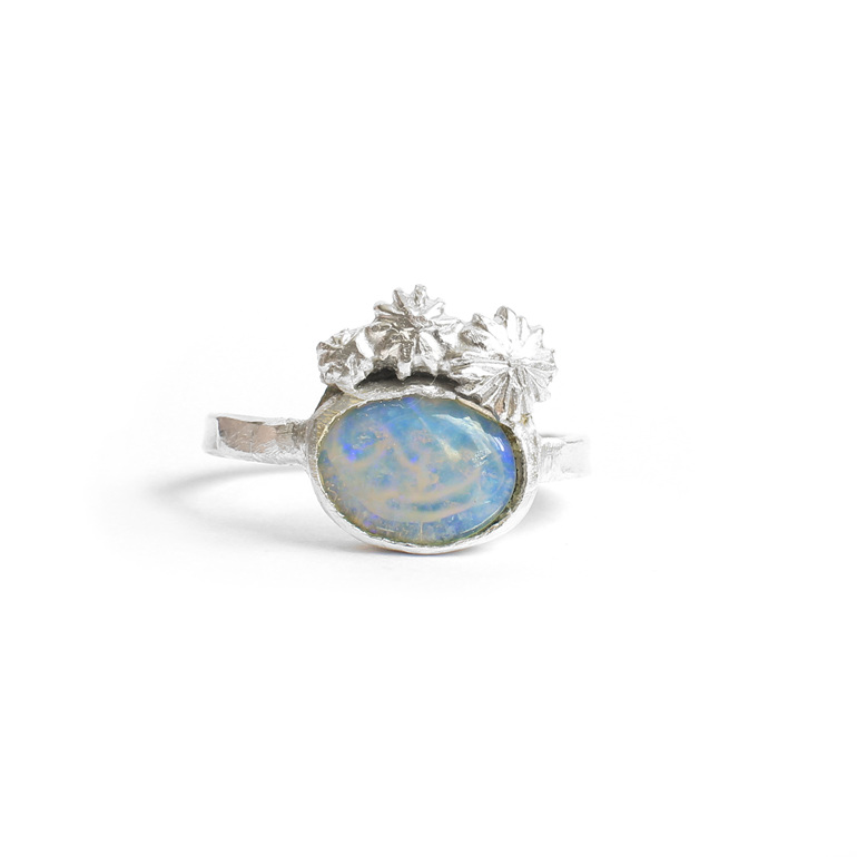 coast sea ocean australian solid opal sterling silver kina urchin beach ring