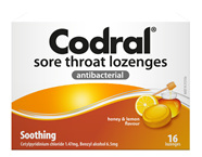 CODRAL Sore Throat Loz Honey/Lem 16