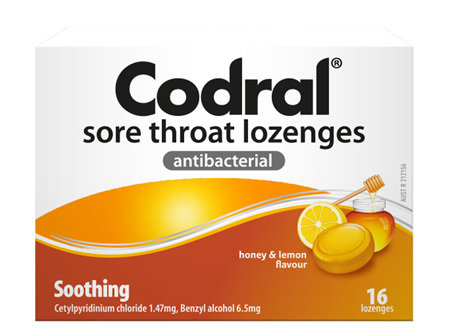 CODRAL Sore Throat Loz Honey/Lem 16