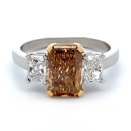 Cognac Diamond and Diamond Three Stone Ring