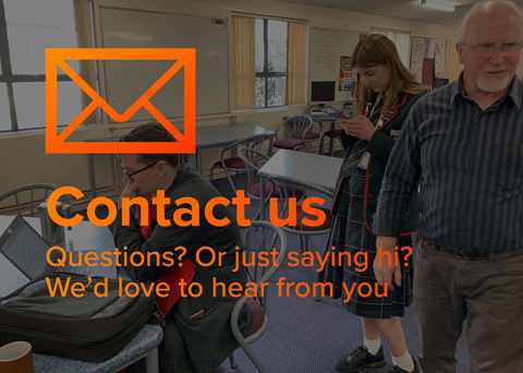 "Contact us" page. Questions? Or just saying hi? We'd love to hear from you.