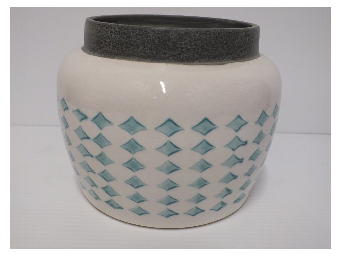 container#ceramic#pot#medium#printed#turquoise#blue#diamond