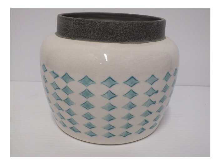 container#ceramic#pot#medium#printed#turquoise#blue#diamond