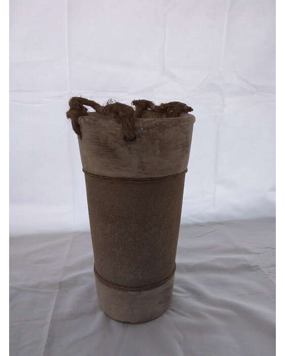 #container#ceramic#vase#round#stone#handles#rope