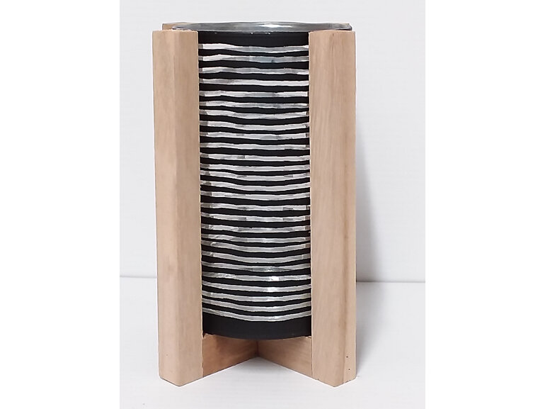 #container#glass#clear#black#striped#woodenstand