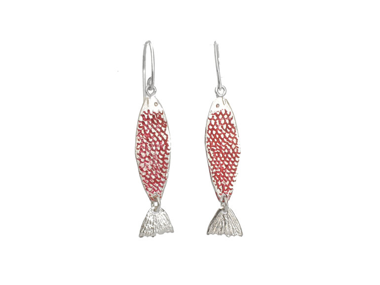 coral orange sterling silver ika fish kinetic earrings lilygriffin nz jewellery