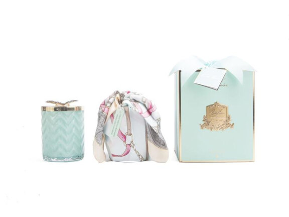 Cote Noire - Herringbone Candle With Scarf - Jade - Butterfly Lid - HCG51