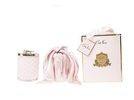 Cote Noire - Herringbone Candle With Scarf - Pink - Pink Rose Lid - HCG04