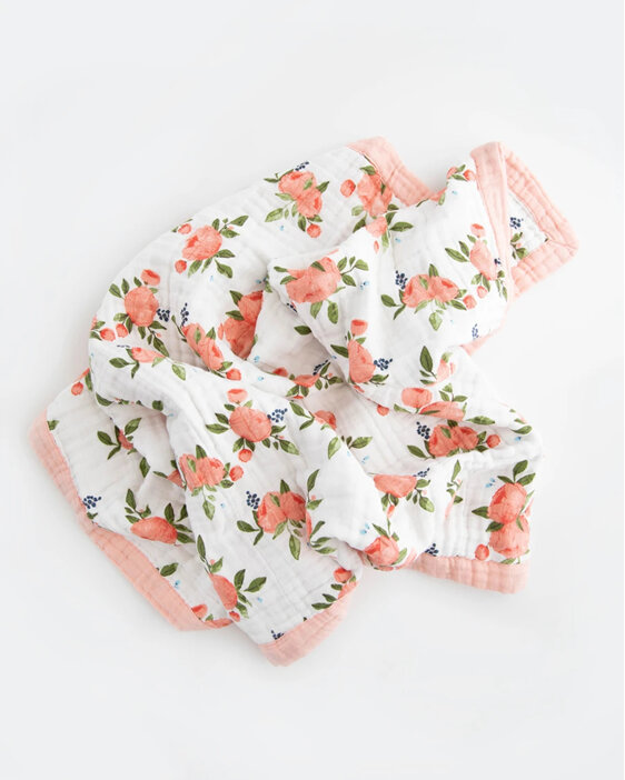 Cotton Muslin Baby Blanket - Watercolor Roses