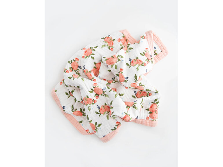 Cotton Muslin Baby Blanket - Watercolor Roses