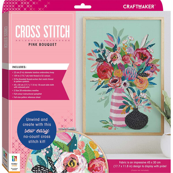 Craft Maker Cross-stitch Kit: Pink Bouquet