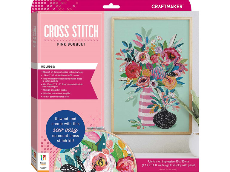 Craft Maker Cross-stitch Kit: Pink Bouquet embroidery floral