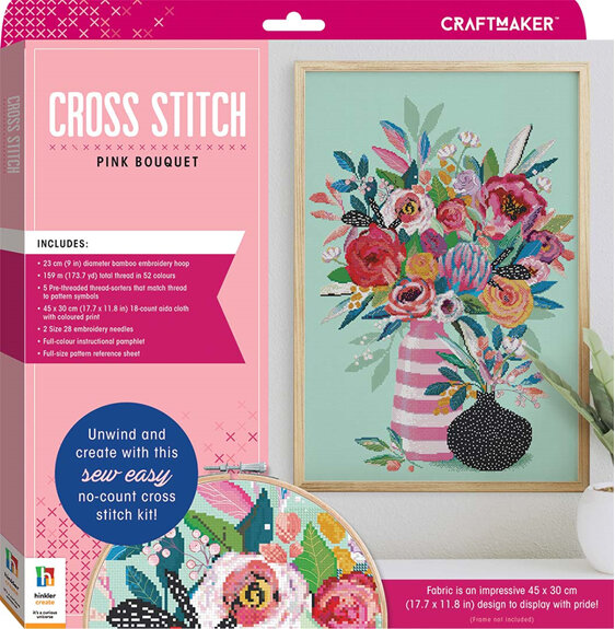 Craft Maker Cross-stitch Kit: Pink Bouquet embroidery floral