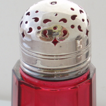 Cranberry glass sugar shaker