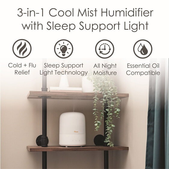 Crane 3 in 1 Cool Mist Humidifier with Aroma Diffuser & Sleep Support Light