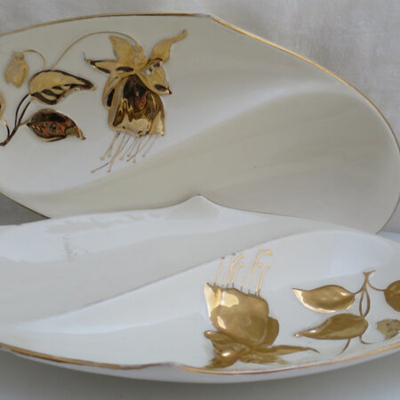 Cream and gold two part dishes