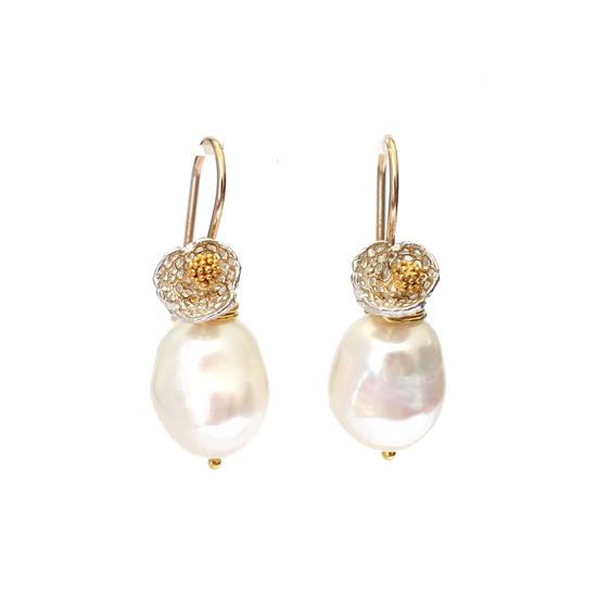 cream baroque pearl earrings sterling silver coral flowers gold lilygriffin nz