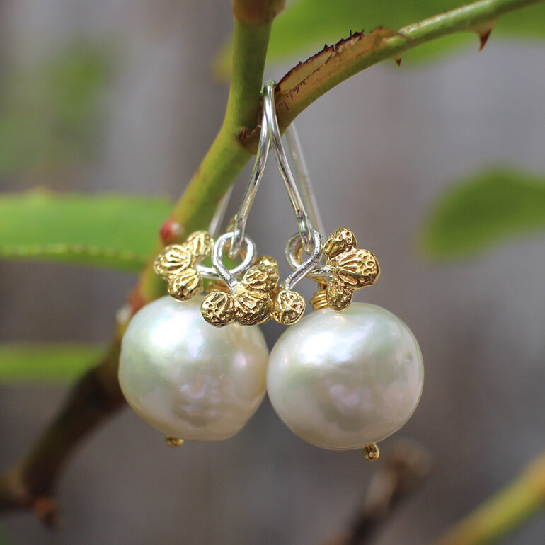 cream pearl earrings silver gold buds wedding bride lilygriffin jewellery nz