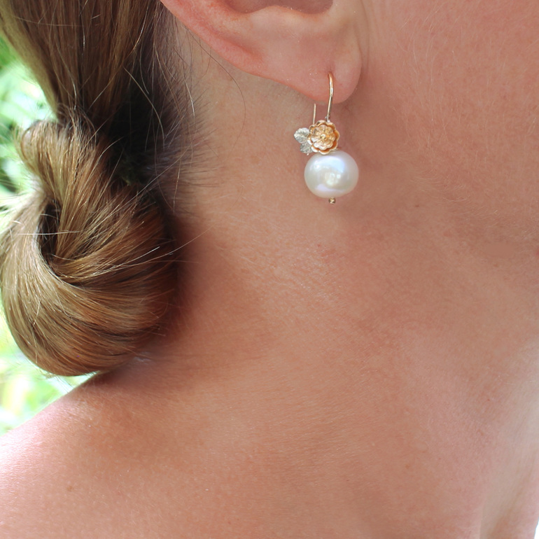 cream pearl earrings wedding bride gold silver flowers lilygriffin jewellery nz