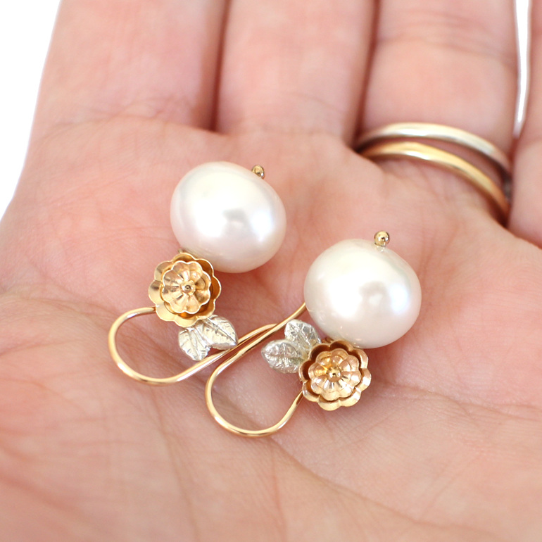 cream pearl earrings wedding bride gold silver flowers lily griffin jewellery nz