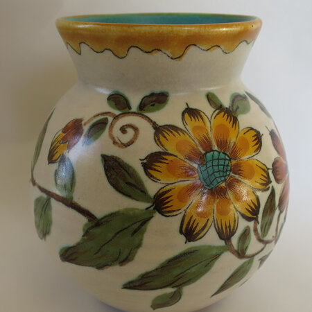 Cream vase with hand painted flowers